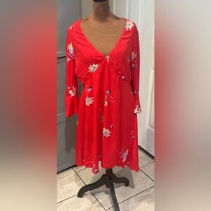 Free People Vibrant Red Knit Top